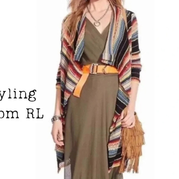 POLO Ralph Lauren Draped Cardigan Sweater Bright Serape Preppy Bohemian Small - Picture 4 of 14
